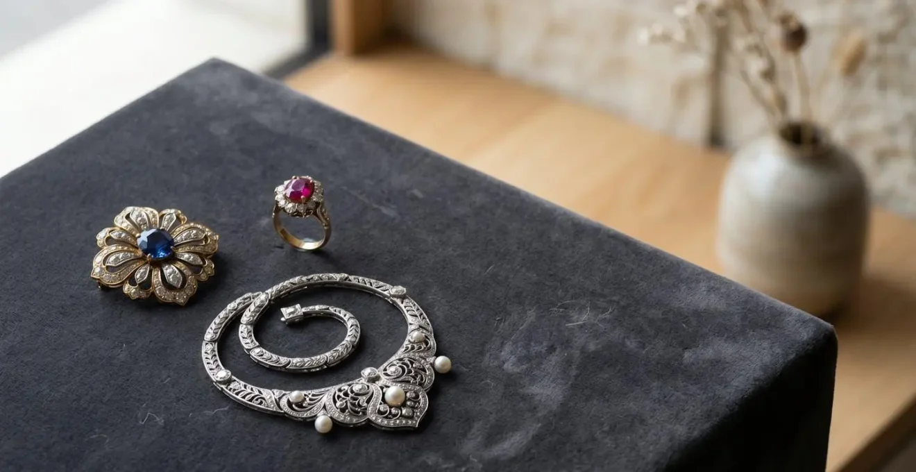 Collection de bijoux d'exception signés exposés dans un écrin luxueux, évoquant l'art de la collection en Suisse