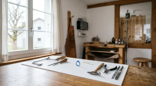 Création artisanale d'une bague sur-mesure dans un atelier de joaillerie suisse