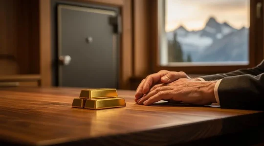 Photographie éditoriale représentant la protection discrète d'un patrimoine familial en or dans un cadre suisse